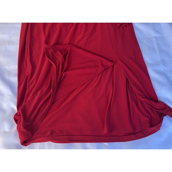 LAUREN RALPH LAUREN Connie Red Buckle Faux Wrap Midi Dress 16 Jersey Holiday - Picture 12 of 16